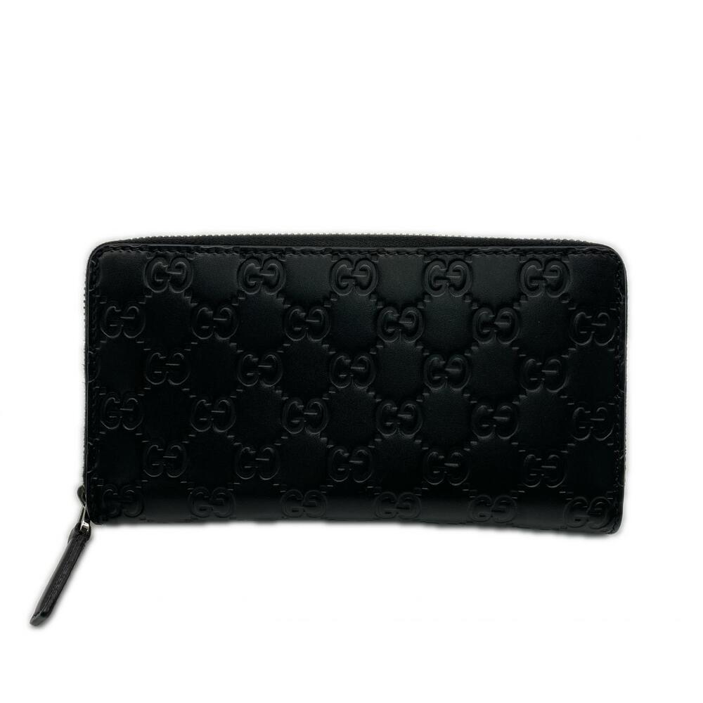 Gucci round Leather Zip Black Long Wallet ssima Black